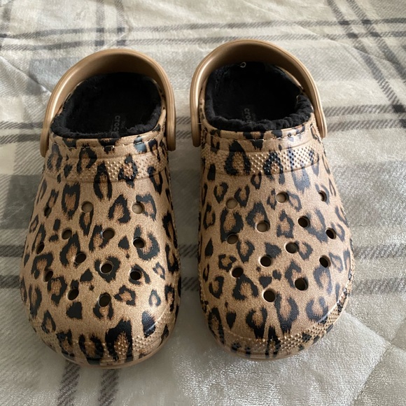 leopard print fleece lined crocs